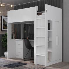 Cama com Armário 4 Nichos 1 Mesa Escritório 2 Gavetas 2 Portas 8298 Foscarini Branco