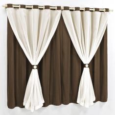 Cortina 3 Mts Sala Quarto Malha Com Voal Trilho Suisso Baratissima Tabaco