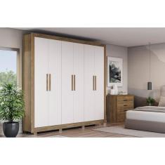 Guarda-roupa 6 Portas e 2 Gavetas com Pés Nogueira/Branco