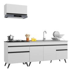 Armário de Cozinha Compacta 220cm Veneza Multimóveis V2074, Branco/Pre