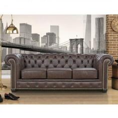 Sofá 3 Lugares com Tachas em Couro Legítimo Chesterfild - Mempra Móvei