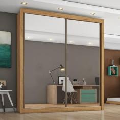 Guarda Roupa Solteiro Espelhado 2 Portas 4 Gavetas - Zurique-Amêndoa -