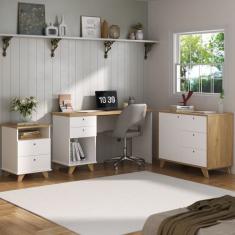 Conjunto Home Office Completo 3 Peças Escrivaninha Sky Balcão Lugano E Gaveteiro Day Artany Olmo/Branco
