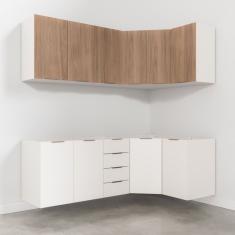 Cozinha Modulada 6 Peças Sem Tampo 3 Aéreos E 3 Balcões Ipanema Cabecasa Madeiramadeira Acácia/Branco