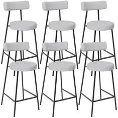 Kit 06 Banquetas Baixa Para Cozinha Sala De Jantar Bancada Milão L02 Linho Cinza