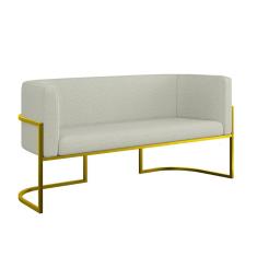 Sofá 2 Lugares Base Metal Dourada Reforçada Recepção Bouclê Bege