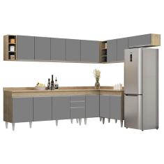 Armário De Cozinha Modulado De Canto 8 Peças Cp26 Balcão Com Tampo Castanho/cinza - Lumil