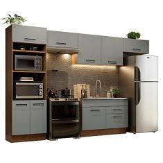 Cozinha Completa Madesa Agata 350001 com Armário e Balcão (sem Tampo e Pia) - Rustic/cinza