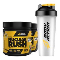 Kit 2x Pré Treino Nuclear Rush 100g + Coqueteleira Bodyaction, Guaraná