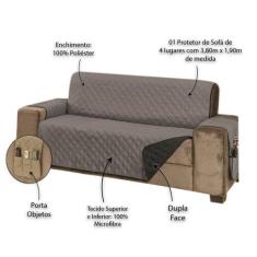 Protetor para Sofá de 4 Lugares Manu - MR, Cinza/Preto
