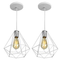 Kit 2 Pendentes Diamante Aramado Grande Branco - MarryLuz, Bivolt