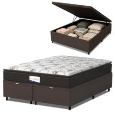 Cama Box Baú Colchão Casal Queen Probel Molas Ensacadas Granville Pillow Top 158x198x69cm Marrom/Branco - Suporta até 110kg por Pessoa