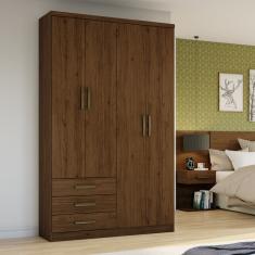 Guarda Roupa Solteiro 4 Portas 3 Gavetas com Pés Caju Henn