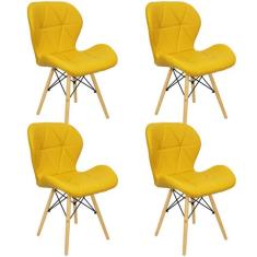 Kit 4 Cadeiras Charles Eames Eiffel Slim Wood Estofada - Mostarda - Ma