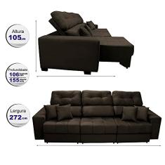 Sofá Retrátil e Reclinável Cama inBox Diamond 2,72m Tecido Suede Velusoft Café