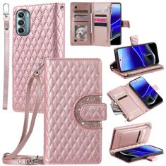 Furill Capa de telefone para Motorola Moto G Stylus 5G 2022 capa carteira com alça de pulso transversal alça de ombro 9+ compartimentos para cartão bolsa com zíper suporte de couro XT2215-1 XT2215-4