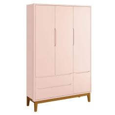 Guarda Roupa Infantil New Classic 3 Portas Rosa com Pés Madeira - Reller