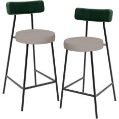 Kit 02 Banquetas Baixa Cozinha Sala Jantar Bancada Milão L02 Facto Verde Linho Bege