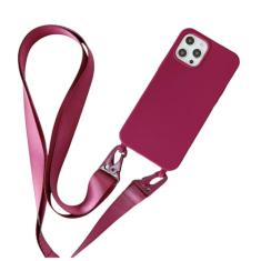 Capa de silicone fosco com alça de colar crossbody para iPhone 15 14 Pro Max 11 12 13 Mini XR X XS 7 8 Plus SE Capa à prova de choque, vinho tinto, para 6,6S,7,8,SE