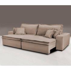 Sofa Retrátil E Reclinável Com Molas Cama Inbox Premium 2,12m Tecido Em Linho Bege Escuro