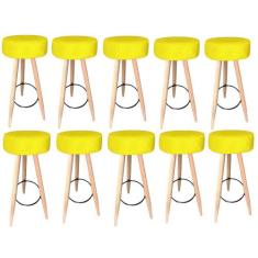 Kit 10 Banqueta Alta Flora Pés Palito em Madeira Branco  Bar Bistrô Co