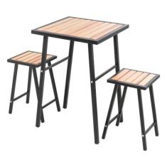 Conjunto De Mesa E 2 Bancos Quadrado Preto Para Sacada - Metalcromo