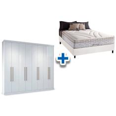 Cama Box Casal + Colchão American Herval + Guarda Roupa Master Vip 8.4 Branco