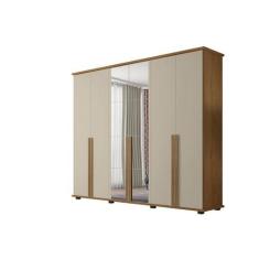 Guarda-Roupa Casal Com Espelho 6 Portas 5 Gavetas Estrela Cinamomo/Off