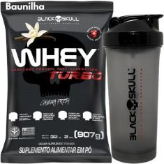 Whey Protein Concentrado TURBO 907g + Coqueteleira Fumê 600ml - Kit Bl
