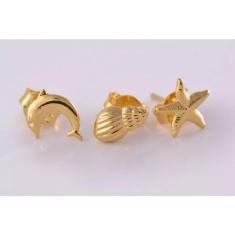 Brinco Trio Marinhos Folheado em Ouro 18k - Floratta Joias