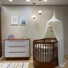 Berço Wave Evolutivo 3 em 1 com Colchão Fase 1 e Fase 2 e Cômoda Divicar Móveis Mel com Mel/Branco