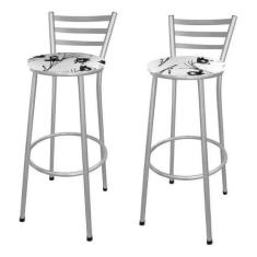 Kit 2 Banco Banqueta Alta Bar Gourmet Encosto Chapa Prata - Moveraço
