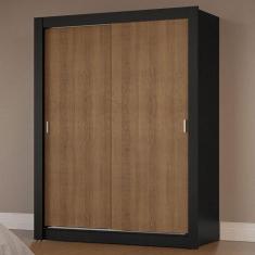 Guarda-Roupa Solteiro 2 Portas de Correr Preto/Rustic Milano Madesa, P