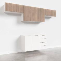 Cozinha Modulada 4 Peças Sem Tampo 3 Aéreos e 1 Balcão para Pia Ipanema CabeCasa MadeiraMadeira Acácia/Branco