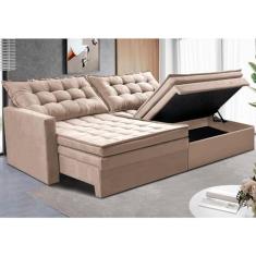 Sofá Sem Caixa Retrátil Baú 2,00m Cama Inbox Secret Suede Velusoft Bege