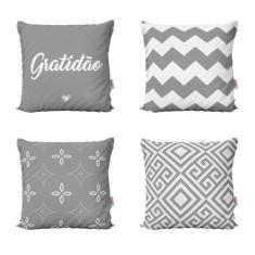 Capas De Almofadas Cinza Gratidão Decorativas Para Sofá - Novadecora