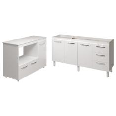 Balcão Cozinha Armário Gabinete de Pia 160 cm Estela e Balcão Para Mic