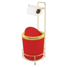 Suporte para Papel Higiênico Lixeira Basculante Dourada Circular - Wp 