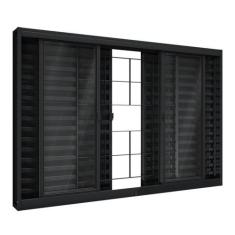 Janela de Aço Veneziana de Correr Central com Grade Quadrada 6 Folhas 