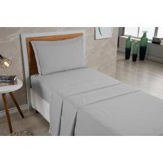 Jogo Lençol Solteiro 02 Peças Percal 300 Fios 100% Algodão Aba Americana (Cinza)