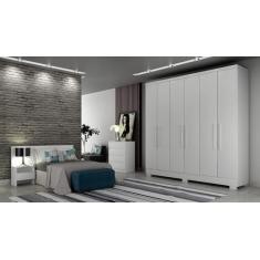 Guarda Roupa Solteiro com Pés 6 Portas 4 Gavetas - Veneza-Branco - Móv