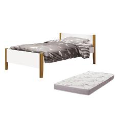 Cama Solteiro Simba Branco Fosco Pés Amadeirado com Colchão D20 - Rell