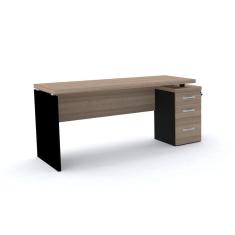 Mesa Pé Painel Com Gaveteiro 3 Gavetas Pe40 Em Mdp 164 X 60 Cm Noce Naturalle Base Preta