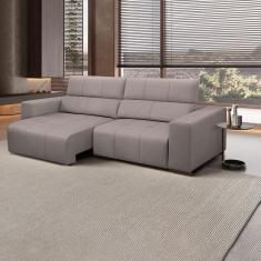 Sofá Decorativo Barbosa 3 Lugares Sala De Estar 230cm Reclinável E Retrátil Couro Avelã