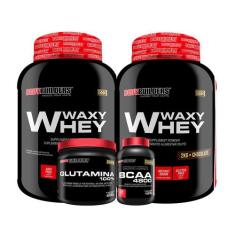 KIT 2x Whey Protein Waxy Whey 2kg + Glutamina 500g + BCAA 4800 250 Cáp