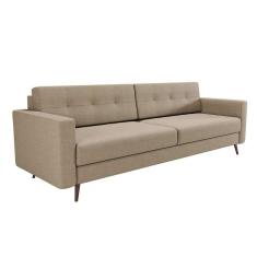 Sofá 3 Lugares Living Pé Palito Linho Cotton Bege 210 cm