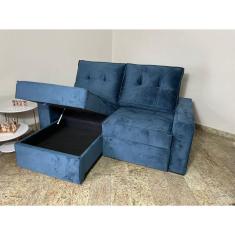 Sofá Baú 3 Lugares Retrátil e Reclinável 200cm Império Estofados – Veludo Azul