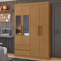 Guarda-Roupa 4 Portas 2 Gavetas Zeus com espelho Amêndoa Clean