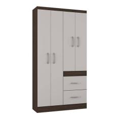 Guarda Roupa Solteiro Milão 4 Portas Chocolate Off White – Poquema