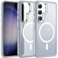 MALEWOLF Capa magnética projetada para Samsung Galaxy S24 de 6,2 polegadas compatível com MagSafe, borda antiderrapante testada contra quedas de grau militar, capa protetora translúcida para Samsung